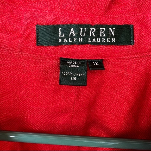 100% LINEN BUTTON DOWN TUNIC TOP ORANGE LAUREN RALPH LAUREN LRL SIZE 1X EUC - Picture 2 of 6